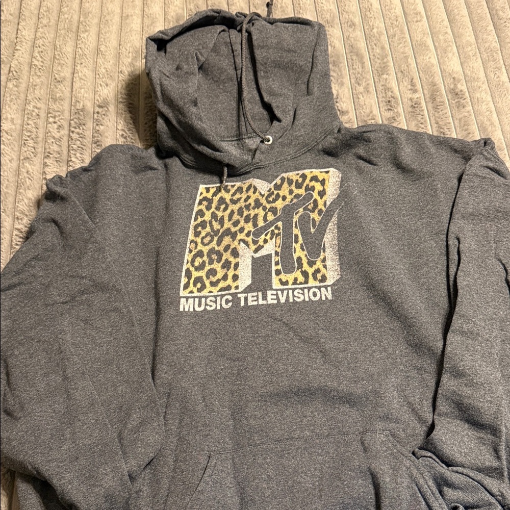MTV Gray Hoodie with Leopard Print Logo